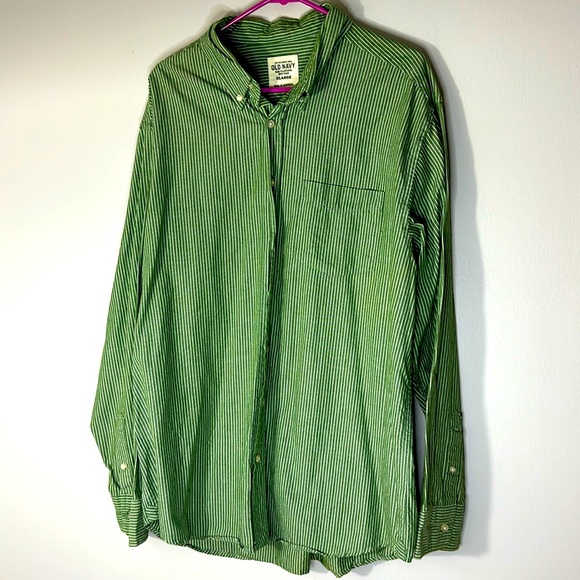 💚10 Old Navy, green and white striped button-down collared shirt size XL - Picture 1 of 7